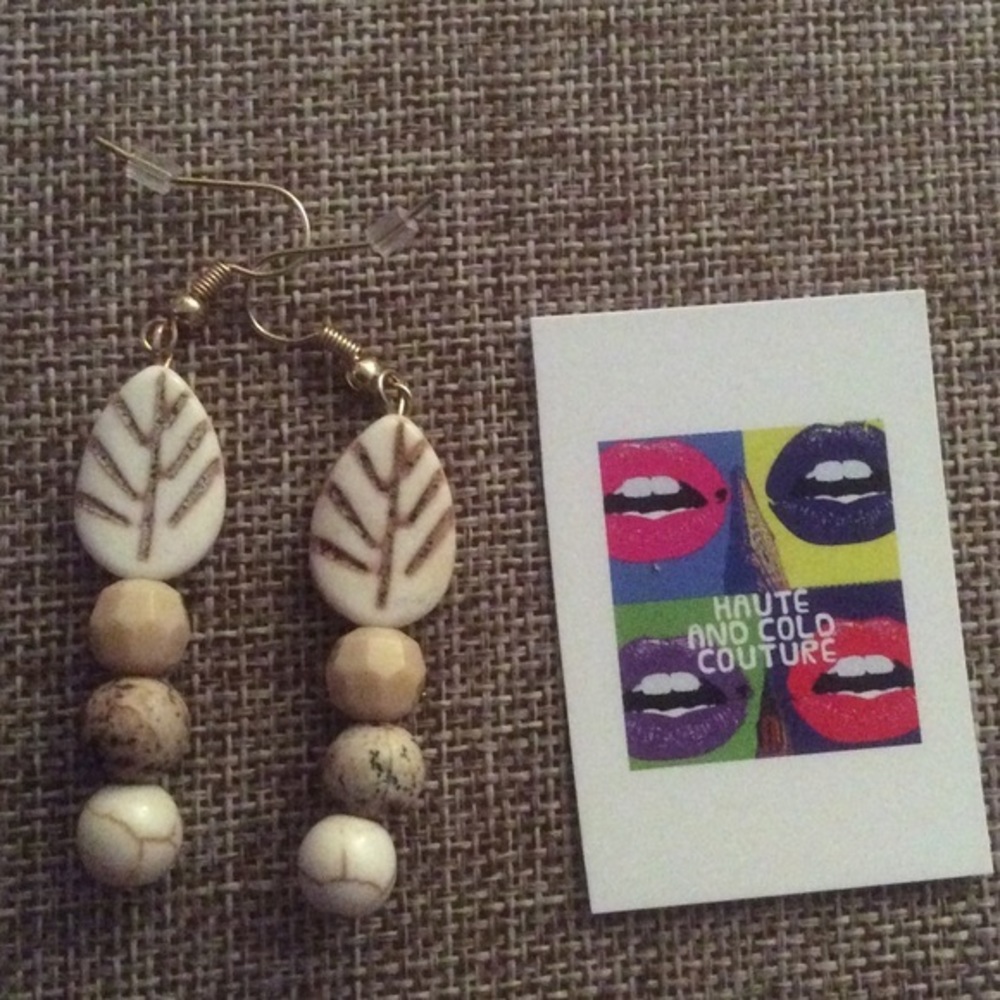 NEW Handmade Cream Leaf Howlite Pierced Earrings